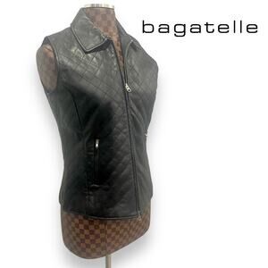 Bagatelle Black Leather Quilted Moto Vest Small Sleeveless Jacket Coat Bikercore